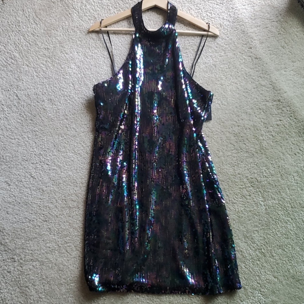 Lulu's  black multi sequin halter bodycon mini